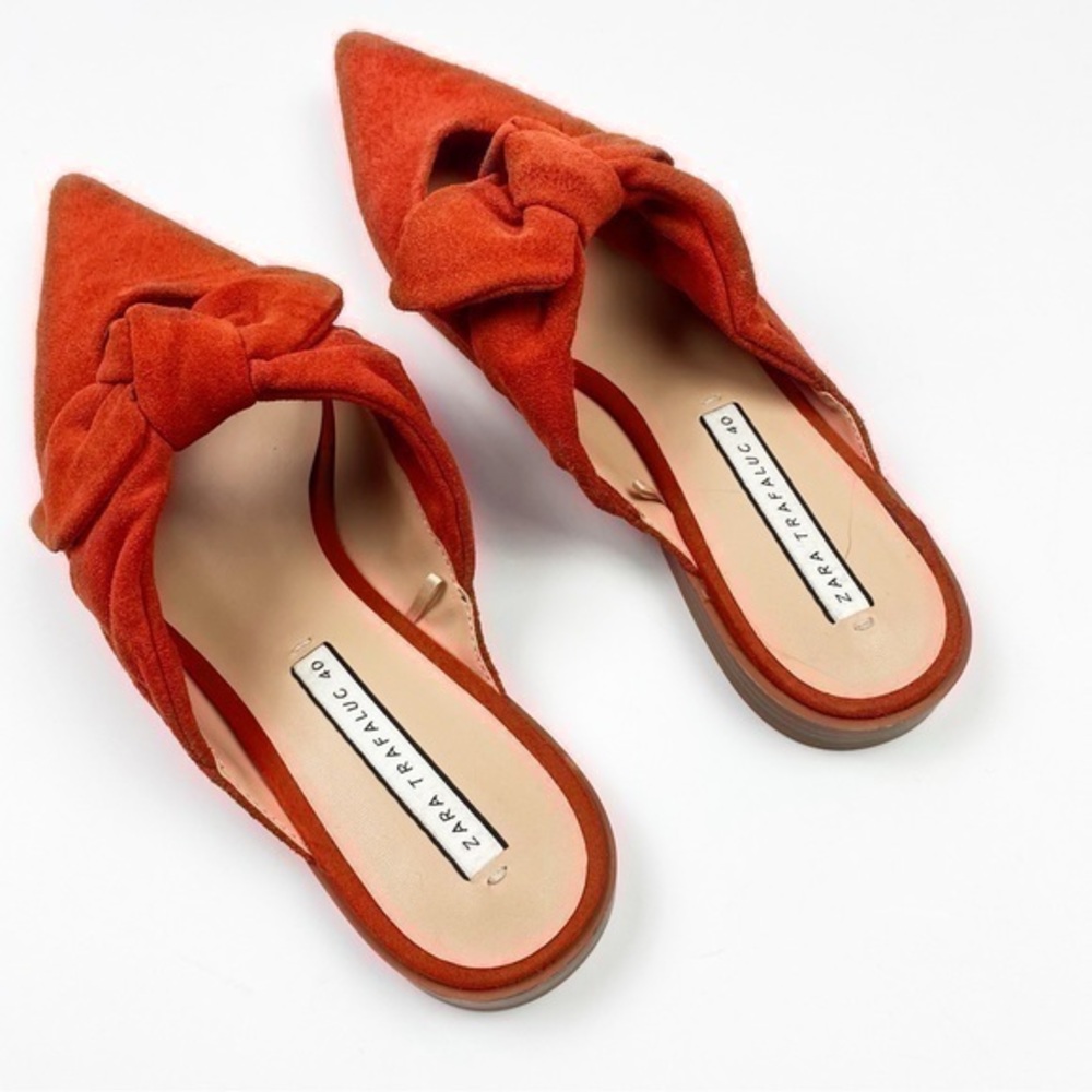 Zara faux suede leather bow flats / mules